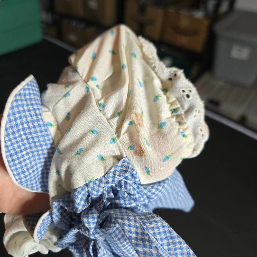 Vintage Cabbage Patch Kids Doll Dress Blue Gingham Floral Eyelet Coleco 80s CPK